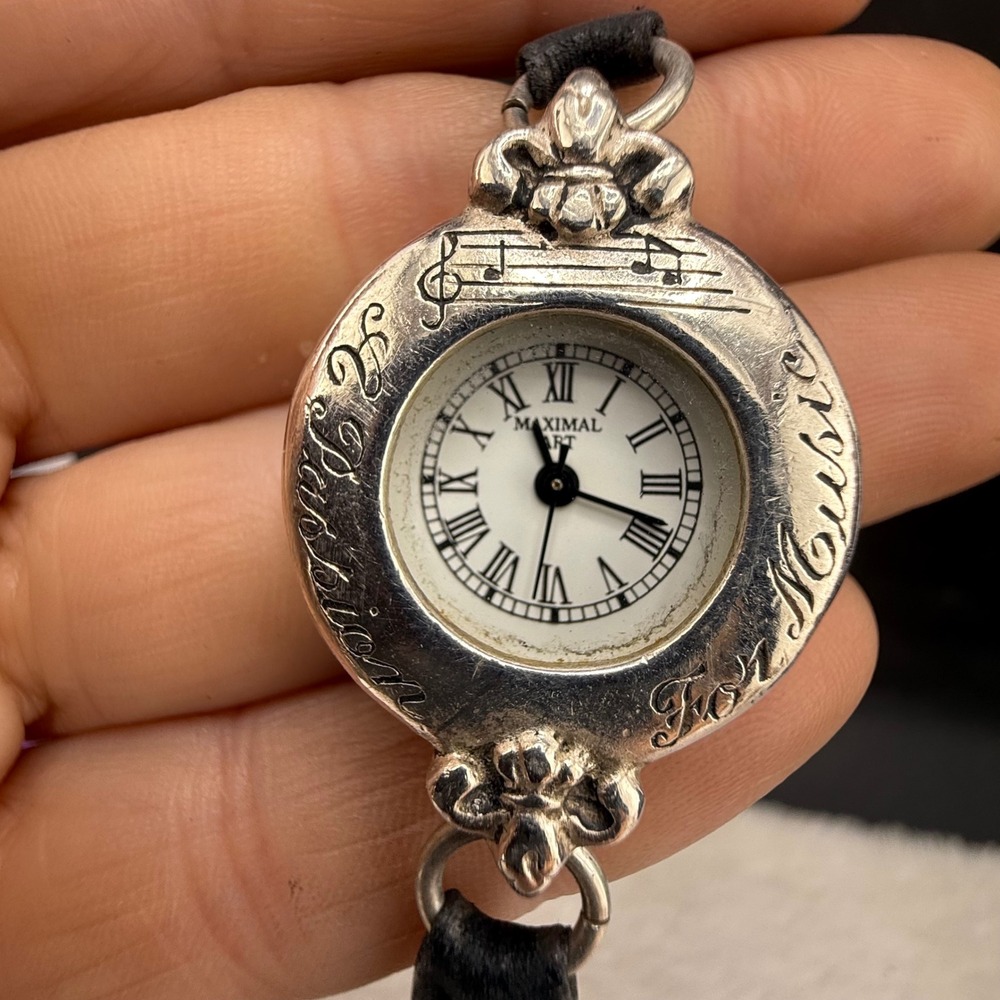 Vintage John Wind Maximal Art Watch Silver Music NEEDS BATTERY 6.5